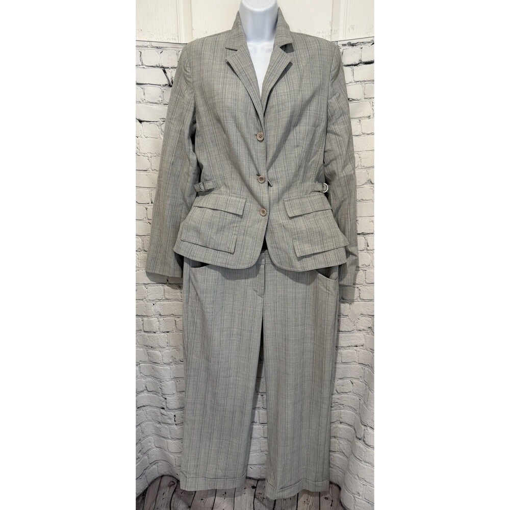 Express gray plaid 2-piece pantsuit Wide Leg Crop Editor Pants Business Size 12